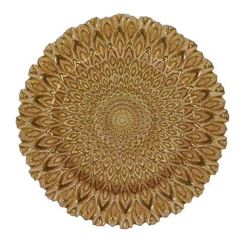 Gold Peacock Glass Charger