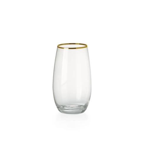 Gold Rim Stemless Highball Glass, 12 oz (Rack of 20)