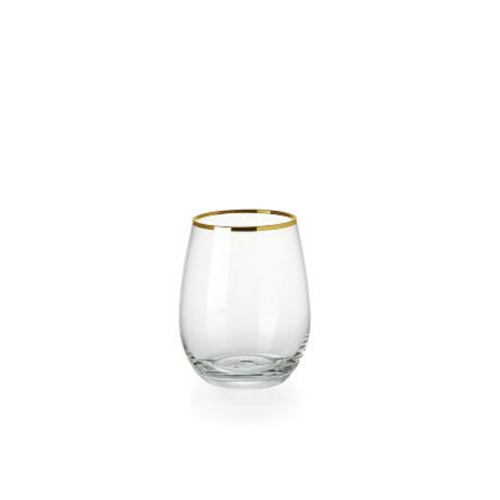 Gold Rim Stemless Wine Glass, 12 oz (Rack of 20)