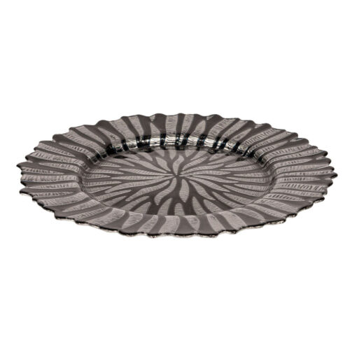 Silver & Navy Petal Burst Glass Charger