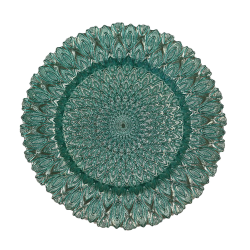 Turquoise Peacock Glass Charger