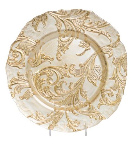 White and Gold Baroque Charger, 13"